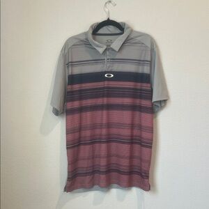 Oakley Men's Polo Shirt in Gray and Red Stripes